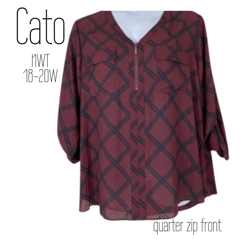 🚨Cato Women's 18-20 maroon & black Plaid Top. New with tags.